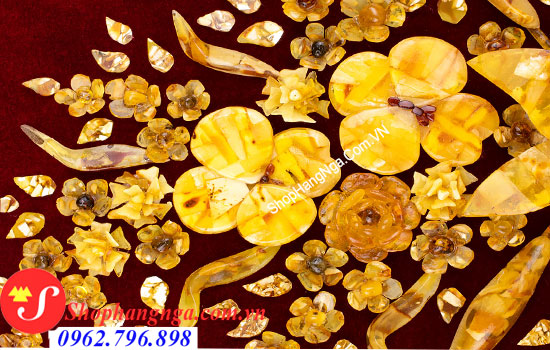 tranh hổ phách bình hoa 3D