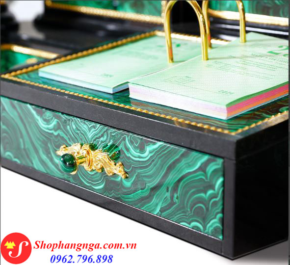 Bộ dụng cụ để bàn làm việc bằng đá Malachite