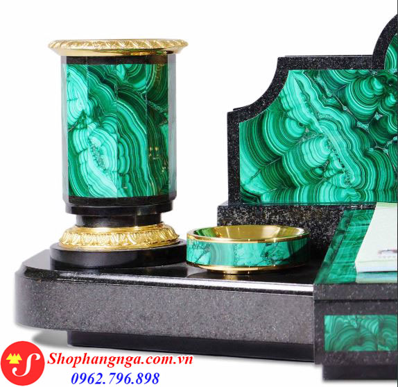 Bộ Dụng Cụ Để Bàn Đá Malachite Giống Tổng Thống Putin