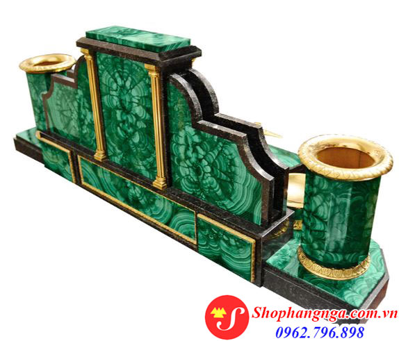 Bộ khay cắm bút bàn làm việc bằng đá khổng tước của Nga