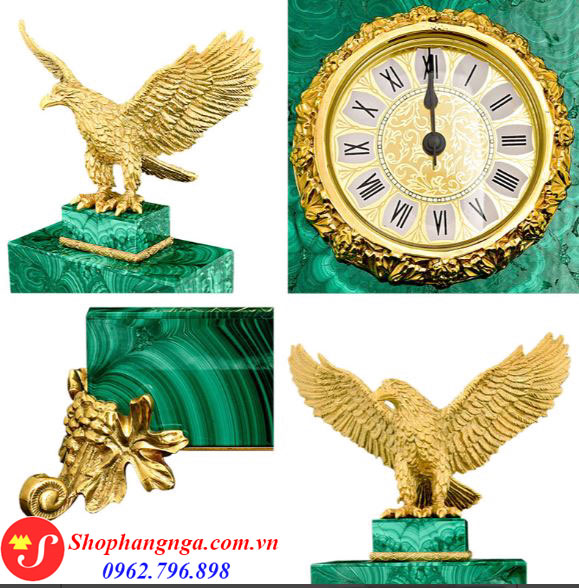 Đồng hồ bằng đá Malachit hình con đại bàng