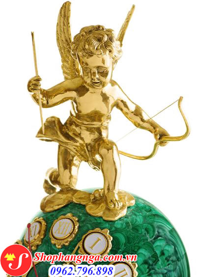 Đồng Hồ Đá Malachite Hình Quả Cầu Và Thần Cupid
