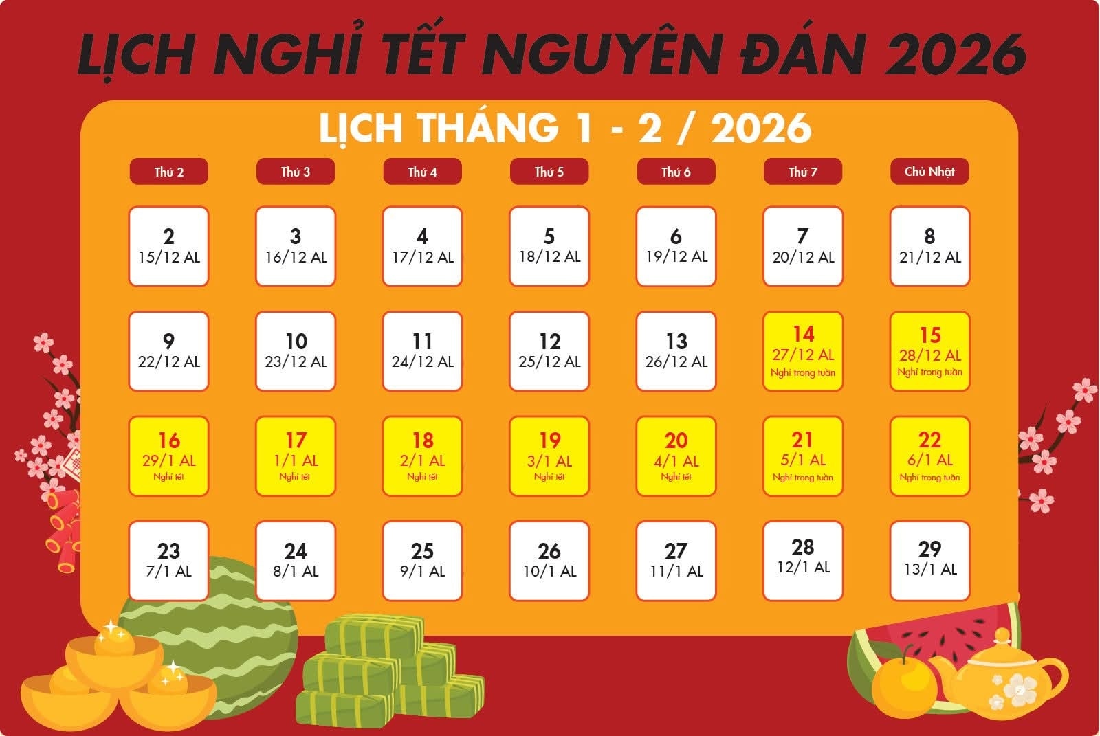 Dự báo chi tiết Lịch nghỉ Tết Bính Ngọ 2026