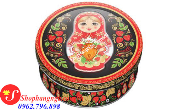 Bánh quy hộp sắt hình búp bê Matryoska