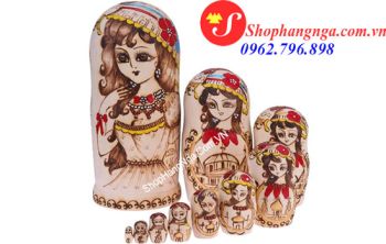 Búp Bê Matryoshka Nga 10 Con Số 10 Gỗ Mộc Hình Thiếu Nữ