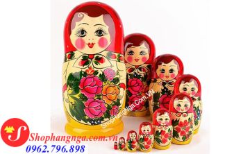 Búp Bê Matryoshka Nga 10 Con Số 18 Hoa Hồng Truyền Thống