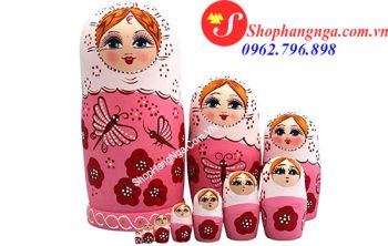 Búp Bê Matryoshka Nga 10 Con Số 6 Màu Trắng Và Hồng