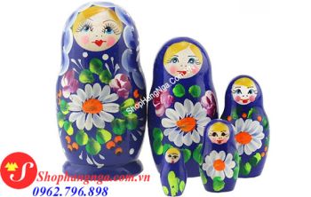 Búp Bê Matryoshka 5 Con Số 21 Màu Xanh Truyền Thống Của Nga