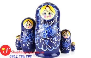 Búp Bê Matryoshka 5 Con Số 23 Màu Xanh Tím Than Của Nga