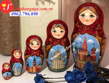 Búp Bê Matryoshka 5 Con Mẫu 12 Hình Quảng Trường Nga