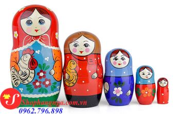 Búp Bê Matryoshka 5 Con Mẫu 14 Hoa Và Con Gà