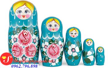 Búp Bê Matryoshka 5 Con Mẫu 15 Màu Xanh Lam Nga
