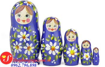 Búp Bê Matryoshka 5 Con Số 18 Màu Xanh Dương Hình Bông Hoa