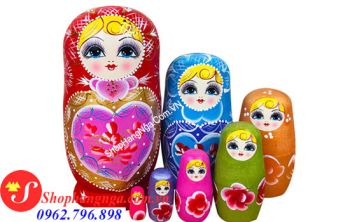 Búp Bê Matryoshka Nga 7 Con Số 11 Hình Trái Tim Nhiều Màu