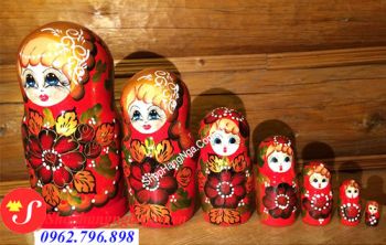 Búp Bê Matryoshka Nga 7 Con Số 14 Màu Đỏ Truyền Thống