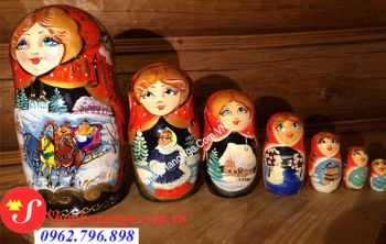 Búp Bê Matryoshka Nga 7 Con Số 15 Khung Cảnh Mùa Đông