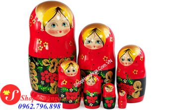 Búp Bê Matryoshka Nga 7 Con Số 17 Màu Đỏ Đen