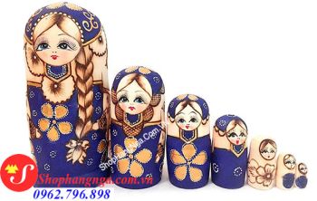 Búp Bê Matryoshka Nga 7 Con Số 18 Màu Xanh Tím Than