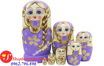 Búp Bê Matryoshka Nga 7 Con Số 19 Màu Tím Cô Gái Tóc Dài