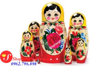 Búp Bê Matryoshka Nga 7 Con Số 23 Hoa Hồng Truyền Thống