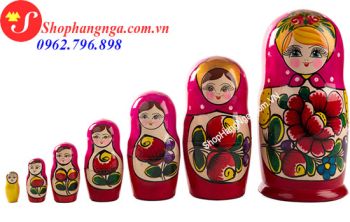 Búp Bê Matryoshka Nga 7 Con Số 7 Màu Đỏ Hình Bông Hoa