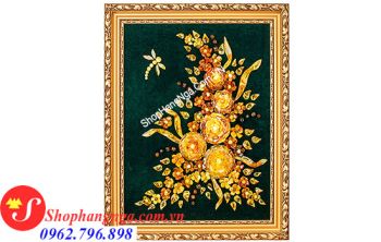 Tranh Hổ Phách Chuồn Chuồn Và Bó Hoa 52 x 42Cm Của Nga