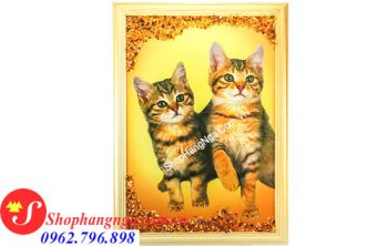 Tranh Hổ Phách Con Vật Hai Chú Mèo Đáng Yêu Của Nga