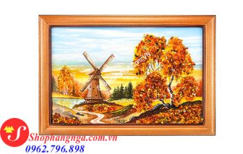 Tranh Hổ Phách Phong Cảnh Cối Xay Gió Của Nga