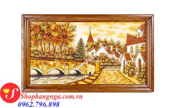 Tranh Hổ Phách Phong Cảnh Cây Cầu Và Con Sông