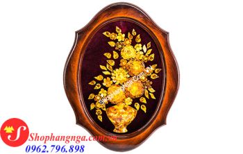 Tranh Hổ Phách Bình Hoa Nổi 3D Khung Bầu Dục