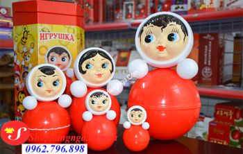 Bộ 5 Con Lật Đật Nga Màu Đỏ Truyền Thống Hàng Chính Hãng