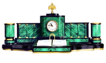 Bộ Để Bàn Làm Việc Bằng Đá Malachite Có Gắn Quốc Huy Nga
