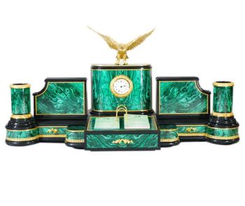 Bộ Để Bàn Làm Việc Bằng Đá Malachite Kích Thước Lớn