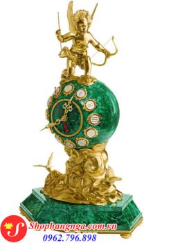 Đồng Hồ Đá Malachite Hình Quả Cầu Và Thần Cupid