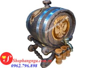 Thùng Rượu Gỗ Sồi Nga Cao Cấp Có Ba Ly